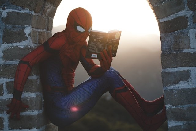Spiderman reading his Personal Brand Story